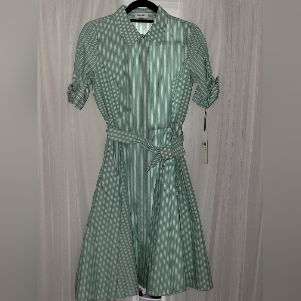 CALVIN KLEIN Womens Cotton Belted Button Down Shirt Dress Size 4/Small